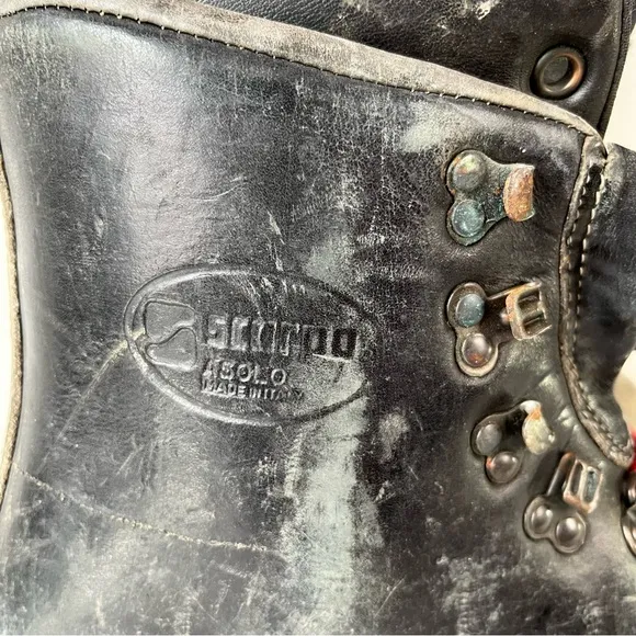 Vintage Scarpa ASOLO Italian Leather lacer three pin tele ski boot’s HEAVY nice