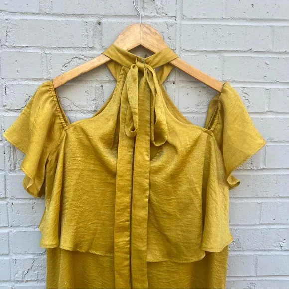 Vintage show me your mumu Elegant Mustard Yellow Cold Shoulder Dress