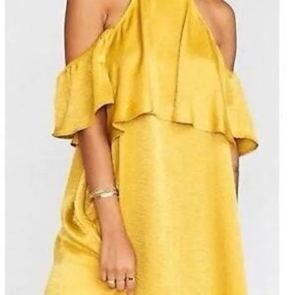 Vintage show me your mumu Elegant Mustard Yellow Cold Shoulder Dress