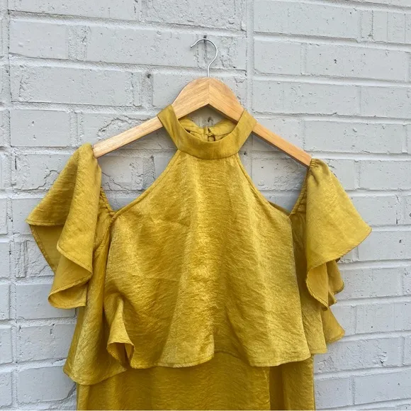 Vintage show me your mumu Elegant Mustard Yellow Cold Shoulder Dress