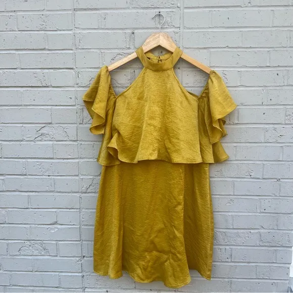 Vintage show me your mumu Elegant Mustard Yellow Cold Shoulder Dress