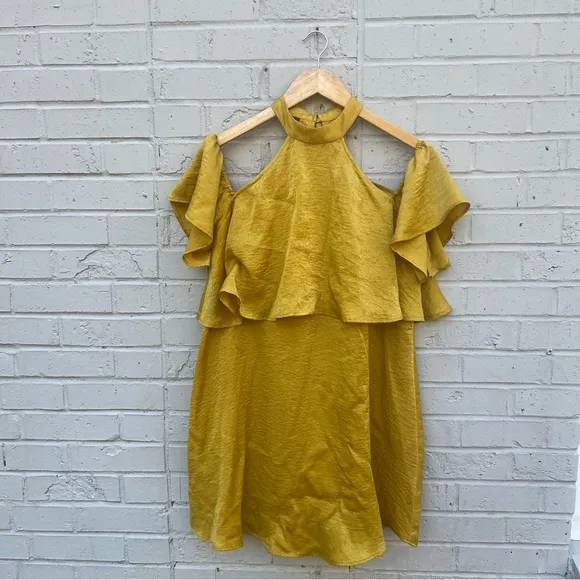 Vintage show me your mumu Elegant Mustard Yellow Cold Shoulder Dress