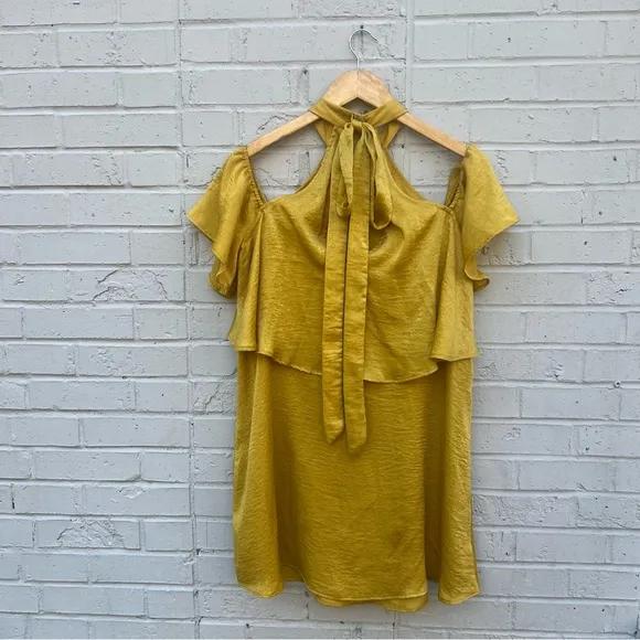 Vintage show me your mumu Elegant Mustard Yellow Cold Shoulder Dress