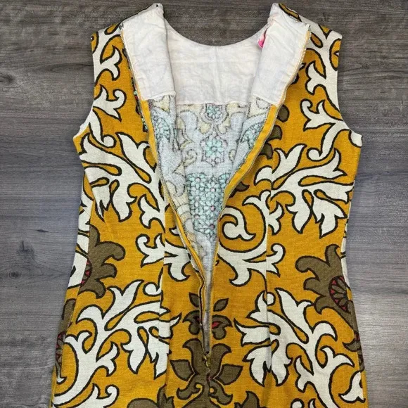 Vintage Stacy Ames dress women's small yellow sheath mid century modern