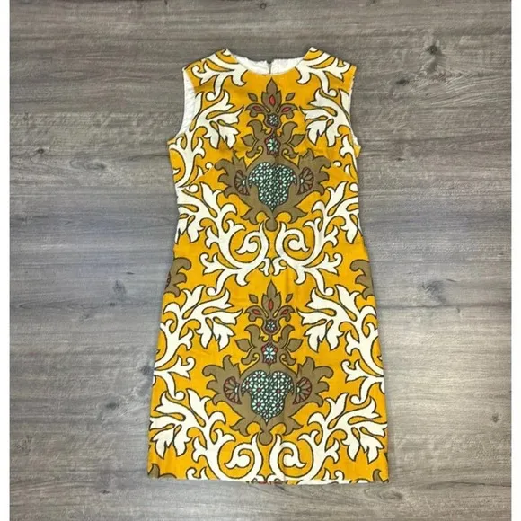 Vintage Stacy Ames dress women's small yellow sheath mid century modern