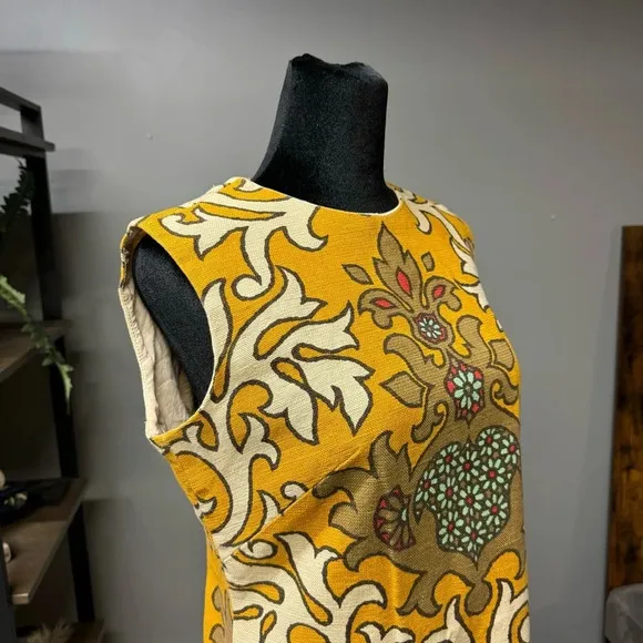 Vintage Stacy Ames dress women's small yellow sheath mid century modern