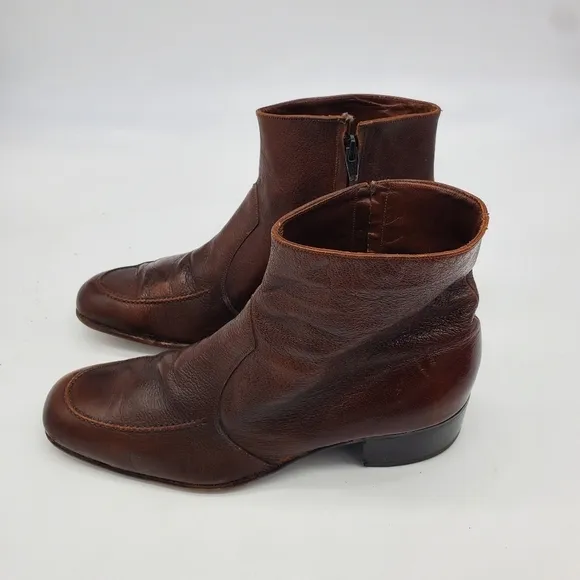 Vintage The Florsheim Shoes Men 11 D Essex Moc Toe Zipper Leather Ankle Boots