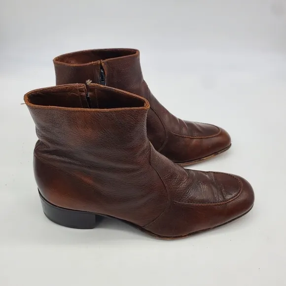 Vintage The Florsheim Shoes Men 11 D Essex Moc Toe Zipper Leather Ankle Boots