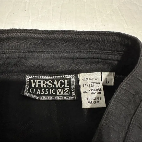 Vintage Versace Classic V2 Men's Large Black Dress Shirt Long Sleeve Patterned