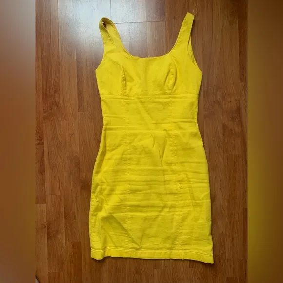 Vintage Versace Classic V2 Yellow Cotton Fitted Dress