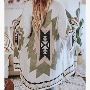 Vintage Tribal Knitted Western Cardigan Sweater Coat