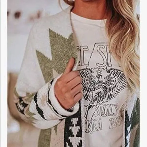 Vintage Tribal Knitted Western Cardigan Sweater Coat