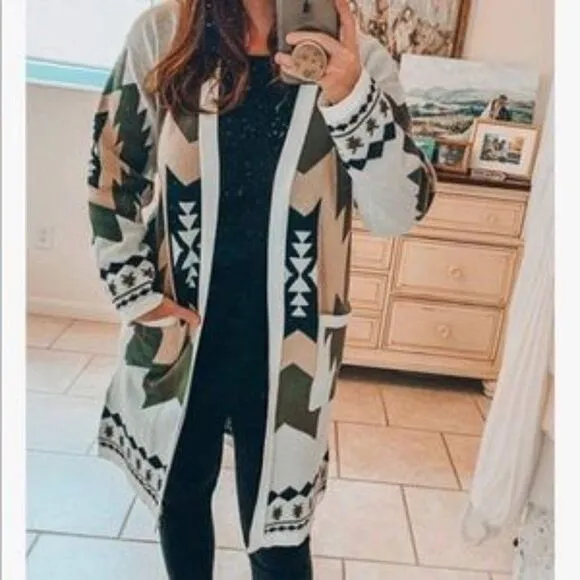 Vintage Tribal Knitted Western Cardigan Sweater Coat