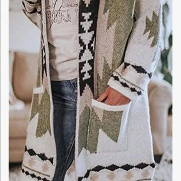 Vintage Tribal Knitted Western Cardigan Sweater Coat
