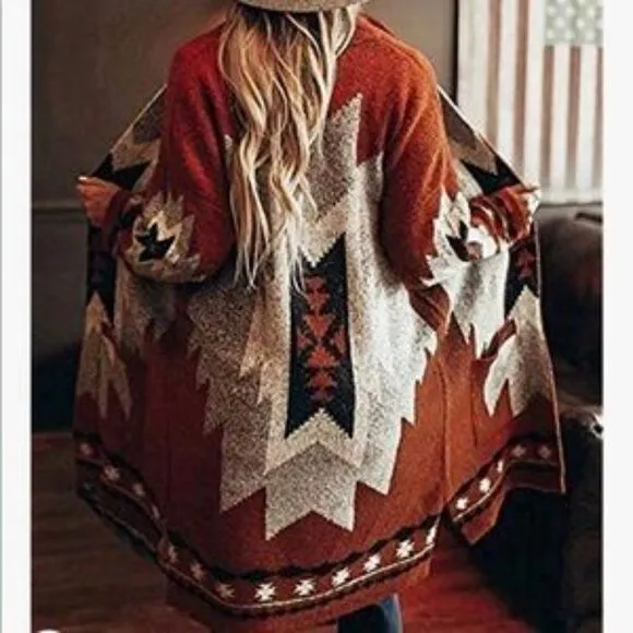 Vintage Tribal Knitted Western Cardigan Sweater Coat