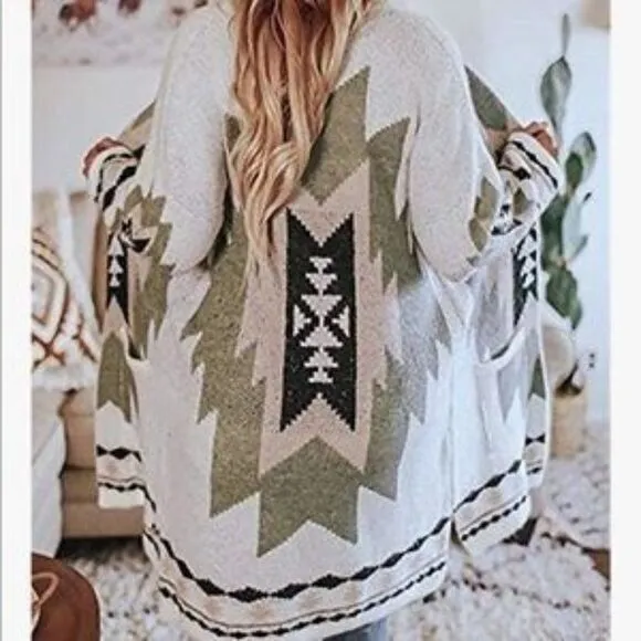 Vintage Tribal Knitted Western Cardigan Sweater Coat