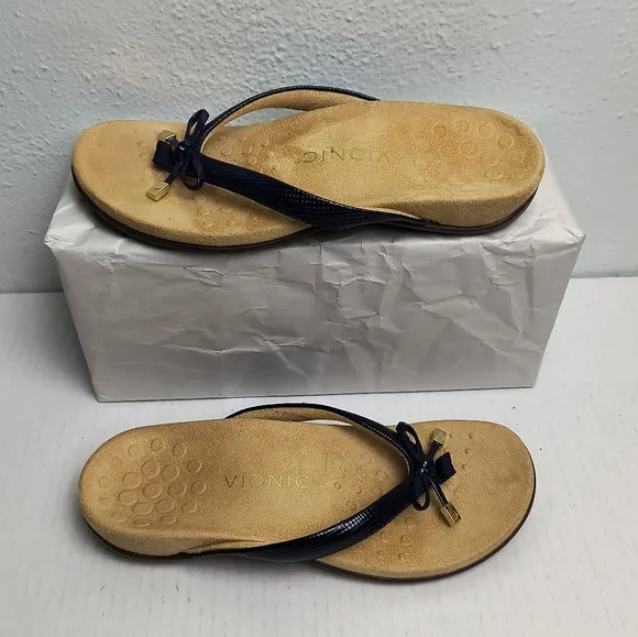 Vionic Bella II Bow-tie Podiatrist Thong Sandals Shoes Women's Size 7 Bl…