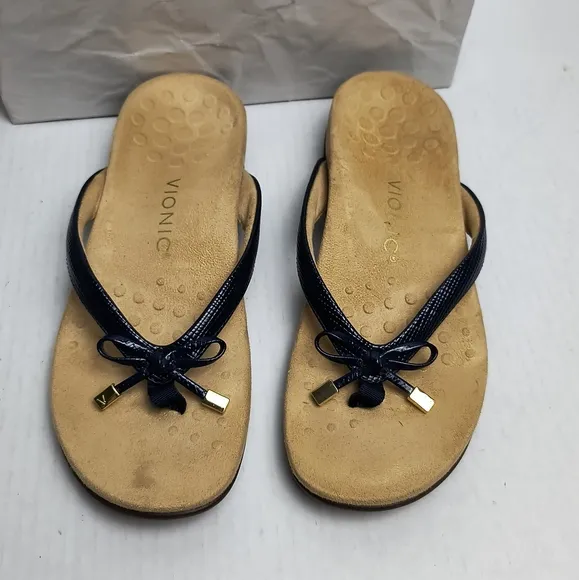 Vionic Bella II Bow-tie Podiatrist Thong Sandals Shoes Women's Size 7 Bl…