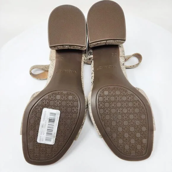 Vionic Chardonnay Sandals Size 8.5M Snake Emboss Tan Leather Open Toe Block Heel