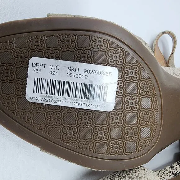 Vionic Chardonnay Sandals Size 8.5M Snake Emboss Tan Leather Open Toe Block Heel