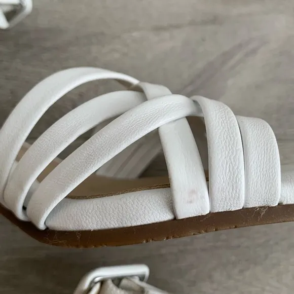 Vionic Peony White Leather Sandals Raffia Block Heels in Women’s Size 8M
