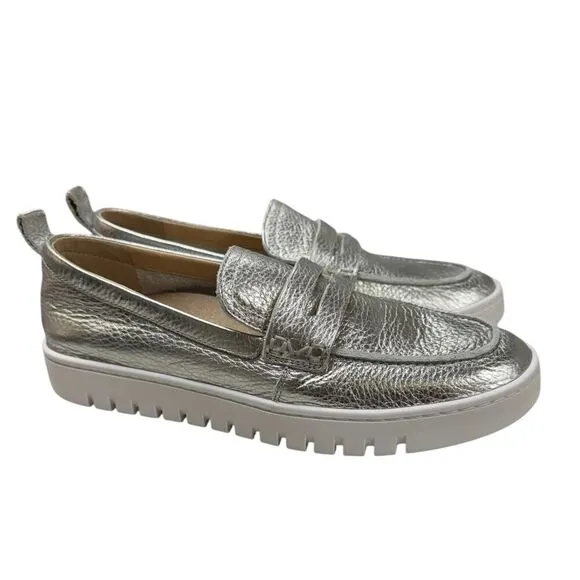 VIONIC Uptown Flats Shoes Loafers Leather Silver Comfort Size 8.5 New