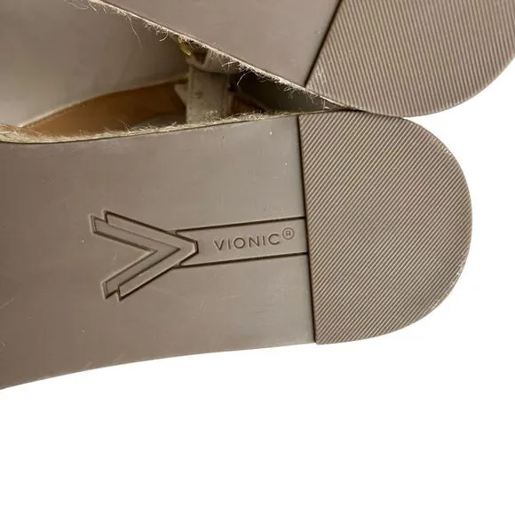 Vionic Women Kirra Espadrille Wedge Sandals Thong Strap Cream Shimmer Gold Sz 11