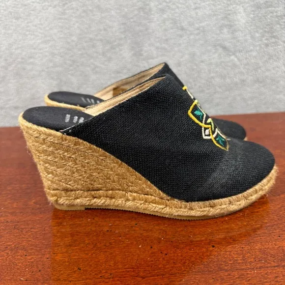 Viscata Black Embroidered Floral Wedge EU 37 Mule Slides Espadrille Platform