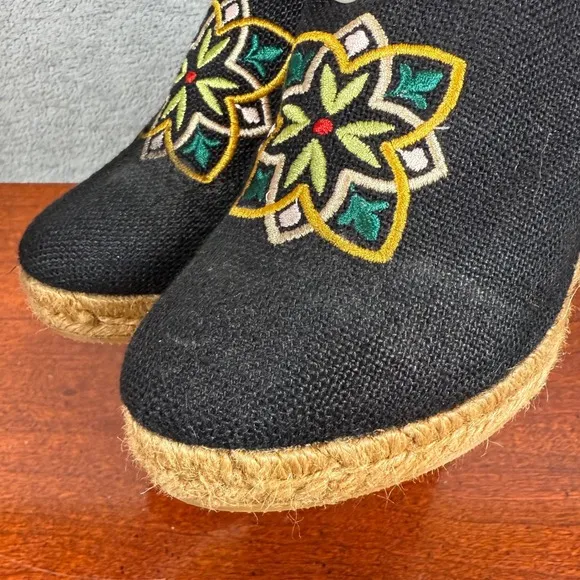 Viscata Black Embroidered Floral Wedge EU 37 Mule Slides Espadrille Platform