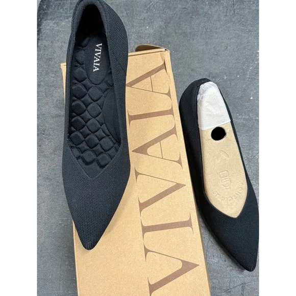 VIVAIA Black Knit Pointed Toe Pumps Kitten Heels Classic Size EU/38.5 US/7.5