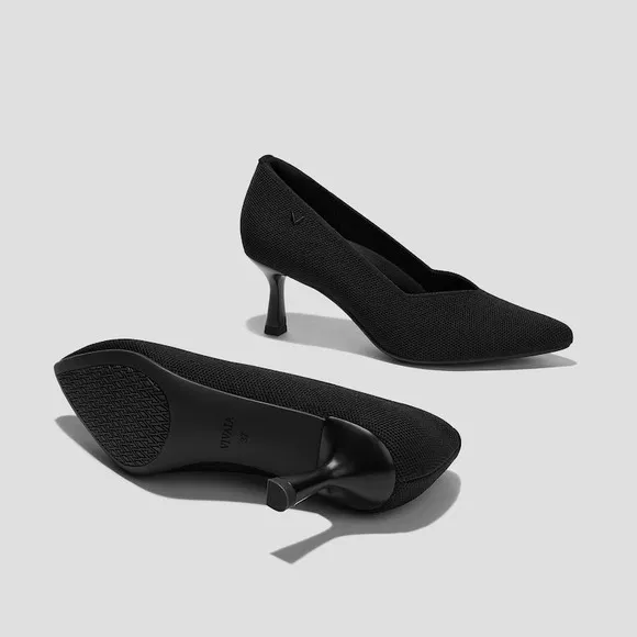 VIVAIA Black Knit Pointed Toe Pumps Kitten Heels Classic Size EU/38.5 US/7.5