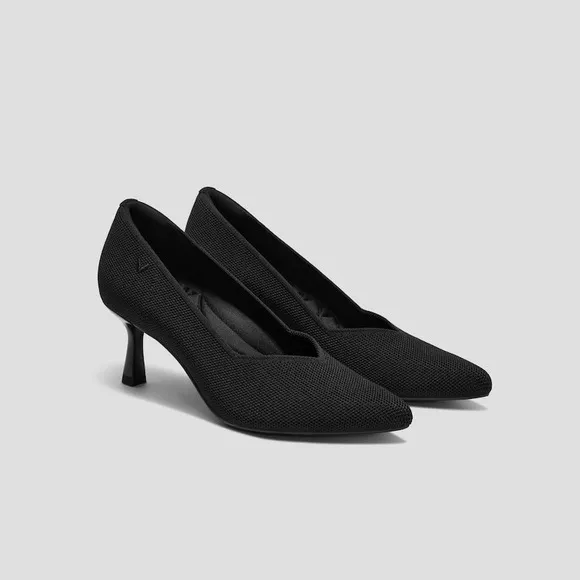 VIVAIA Black Knit Pointed Toe Pumps Kitten Heels Classic Size EU/38.5 US/7.5