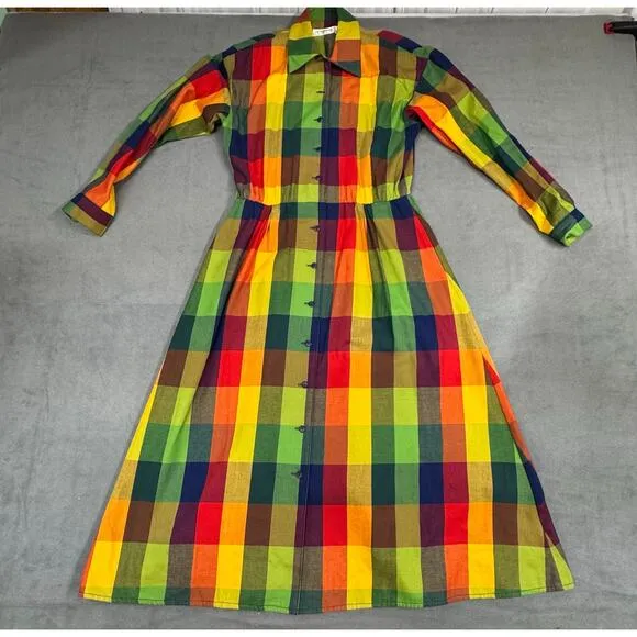 VTG 80’s‎ Liz Claiborne Womens Picnic Boho Rainbow Maxi Dress Cotton Classic 6