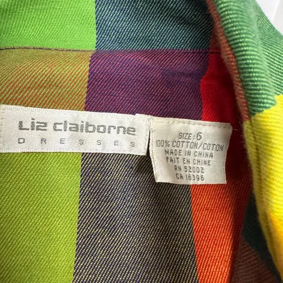 VTG 80’s‎ Liz Claiborne Womens Picnic Boho Rainbow Maxi Dress Cotton Classic 6