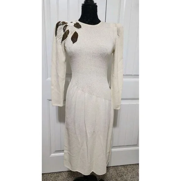 Vtg 90s Talk Of The Walk Modern Filipiniana Beaded Knit‎ Dress Sz 10 USA Made