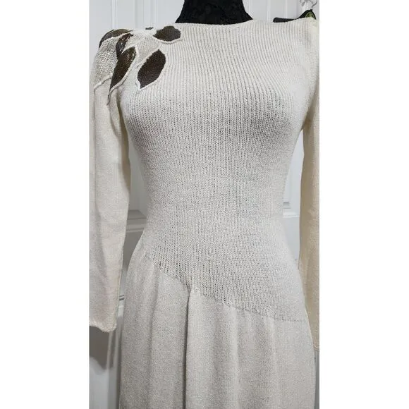 Vtg 90s Talk Of The Walk Modern Filipiniana Beaded Knit‎ Dress Sz 10 USA Made