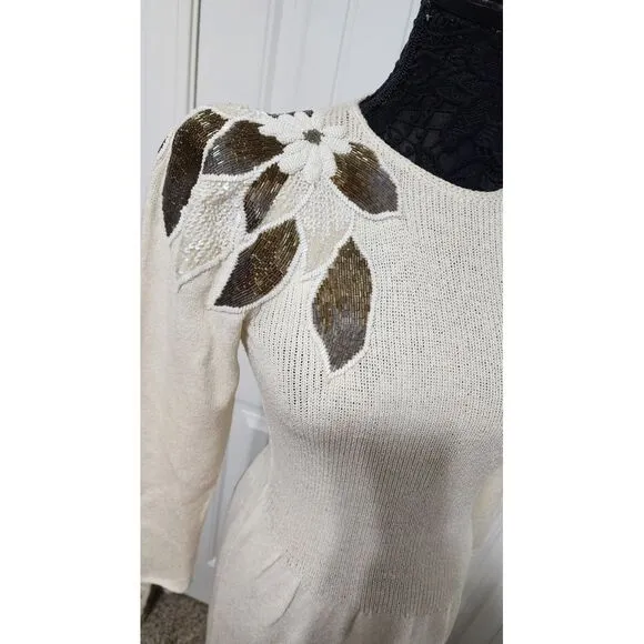 Vtg 90s Talk Of The Walk Modern Filipiniana Beaded Knit‎ Dress Sz 10 USA Made