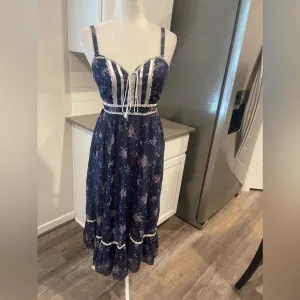 Vtg Gunne Sax floral print sleeveless prairie cottagecore sundress sheer dress