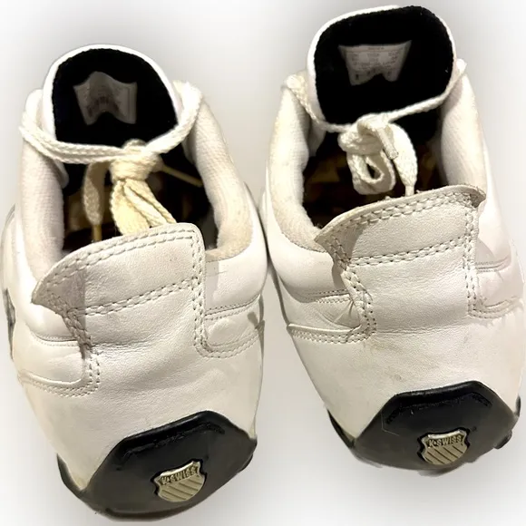 VTG K-SWISS ATHLETIC SNEAKER WALK RUN LEATHER SHOES SZ:10.5 WHITE BLACK GRAY