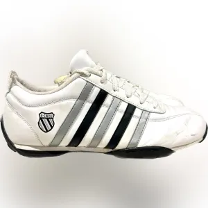 VTG K-SWISS ATHLETIC SNEAKER WALK RUN LEATHER SHOES SZ:10.5 WHITE BLACK GRAY