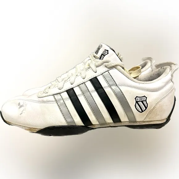 VTG K-SWISS ATHLETIC SNEAKER WALK RUN LEATHER SHOES SZ:10.5 WHITE BLACK GRAY