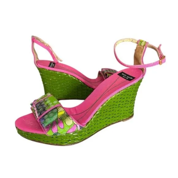 VTG Kate Spade Cabo Platform Wedge Sandals with Floral Print Size 9