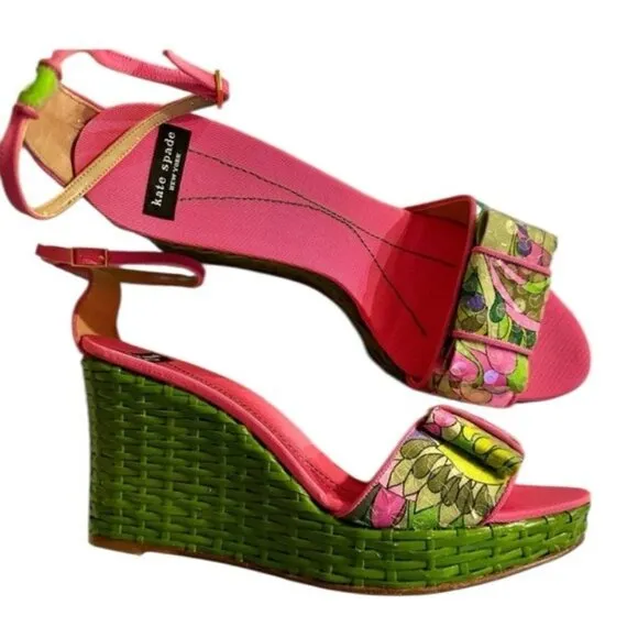 VTG Kate Spade Cabo Platform Wedge Sandals with Floral Print Size 9
