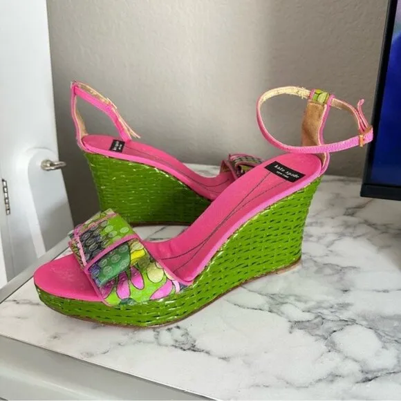 VTG Kate Spade Cabo Platform Wedge Sandals with Floral Print Size 9