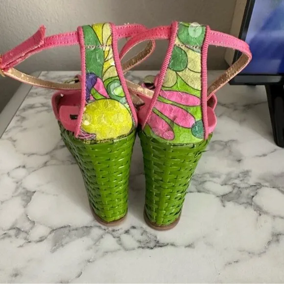 VTG Kate Spade Cabo Platform Wedge Sandals with Floral Print Size 9
