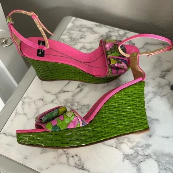 VTG Kate Spade Cabo Platform Wedge Sandals with Floral Print Size 9