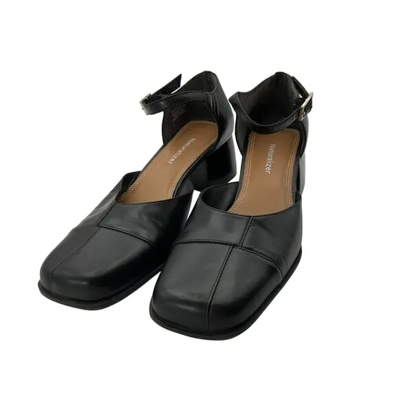 VTG Naturalizer 8.5 Y2K Mary Janes Black Leather Patchwork Shoes Square Toe