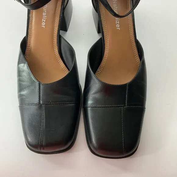 VTG Naturalizer 8.5 Y2K Mary Janes Black Leather Patchwork Shoes Square Toe