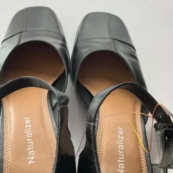 VTG Naturalizer 8.5 Y2K Mary Janes Black Leather Patchwork Shoes Square Toe