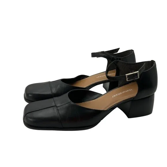 VTG Naturalizer 8.5 Y2K Mary Janes Black Leather Patchwork Shoes Square Toe